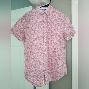 Denim And Flower Mens Short Sleeve Button Down Size Medium Colorful Lightweight